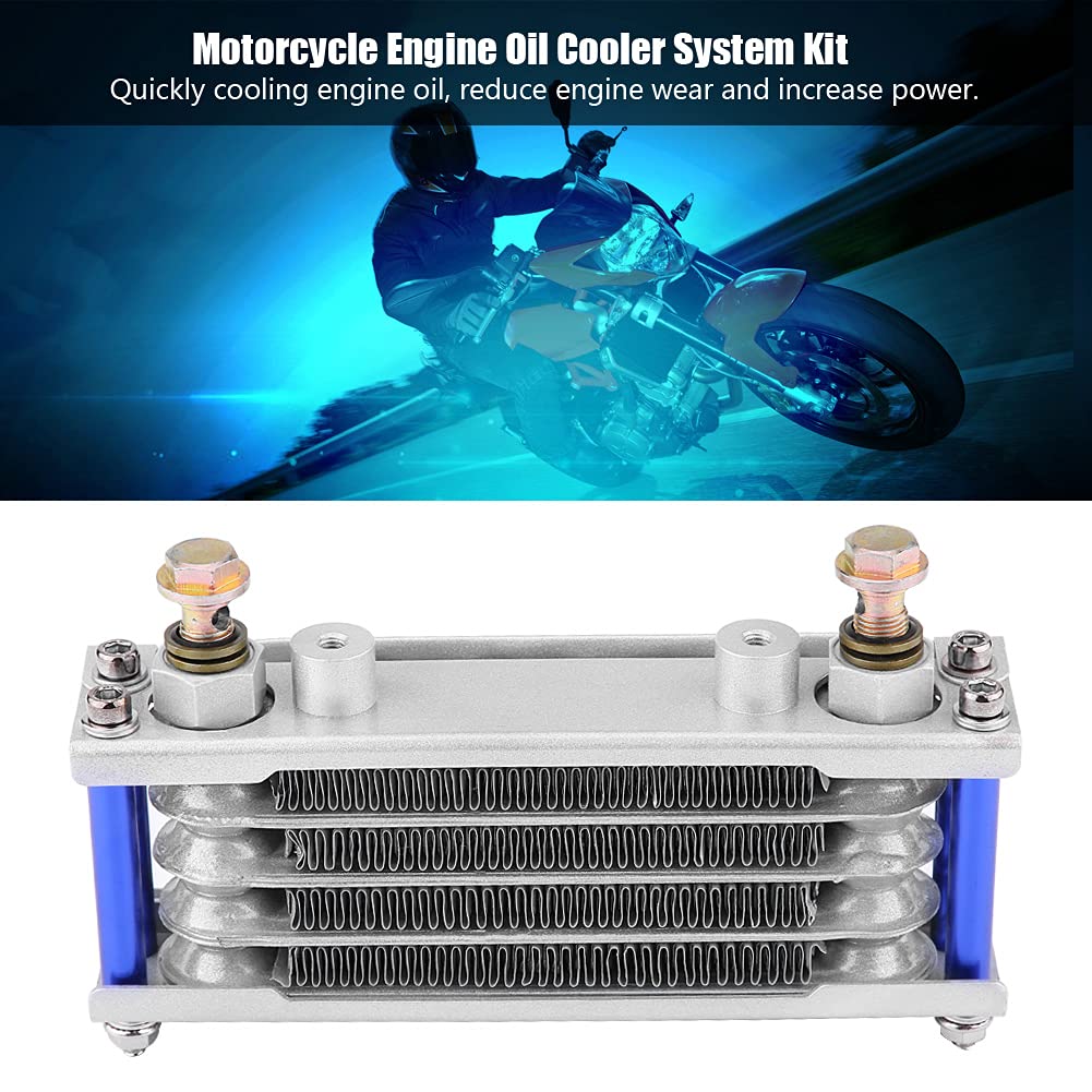 Masyrt 65ml Motorcycle Engine Oil Cooler with Radiator System Kit, Cooling Engine Oil Radiator Ideal for GY6 Engine (Export silver)