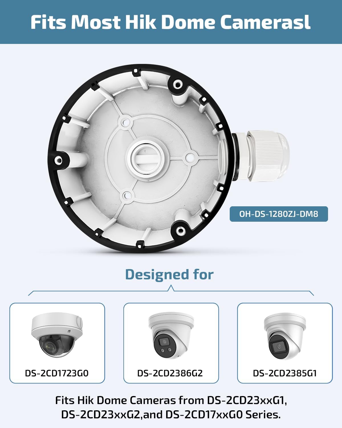Metal Security Camera Junction Box for HIK Dome IP Cameras, IP66 Waterproof Aluminum Mount Base with Cable Concealment, OH-DS-1280ZJ-DM8 Camera Mounting Box(4 Pack)