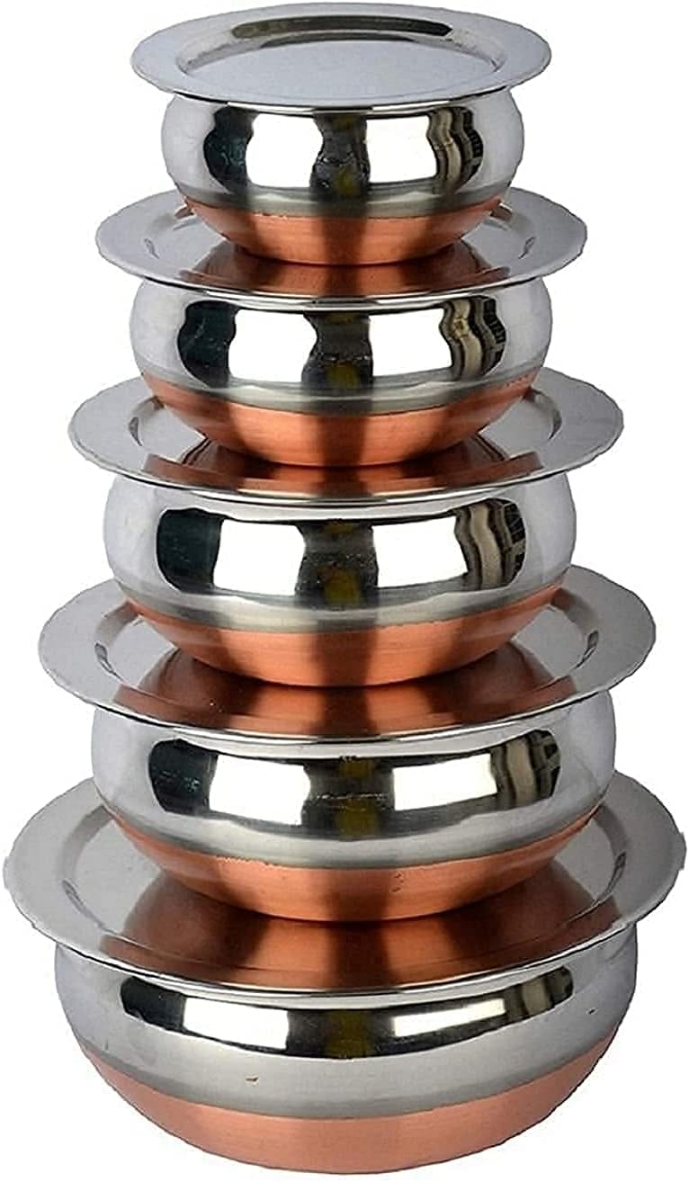 Kc Stainless Steel Copper Bottom Kitchen Serving, Cooking Bowl | Handi Set 5-Pieces | Biryani Handi With Cover, 1830 Milliliter - 1830 Ml