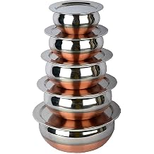 KC Stainless Steel Copper Bottom Kitchen Serving, Cooking Bowl | Biryani Handi | Handi Set 5-Pieces with Cover