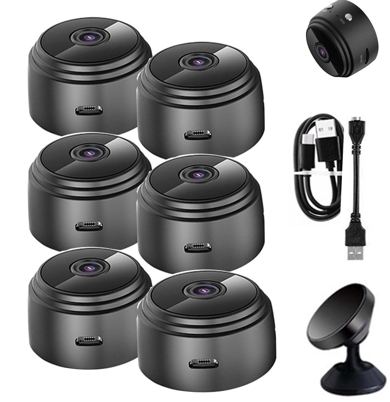 ziwega Guardian Monitor, Guardian Monitor Mini Spy Cam, Magnetic Mini Security Camera, Magnetic Mini Security Camera Outdoor-Black||6pcs