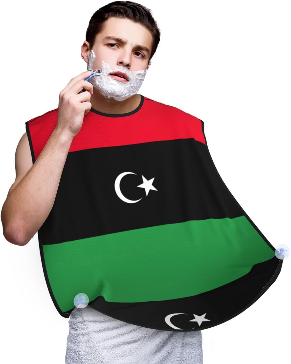 Libyan Flag Print Beard Bib Apron For Men, Beard Hair Catcher For Men Shaving Trimming,Beard Cape Cloth