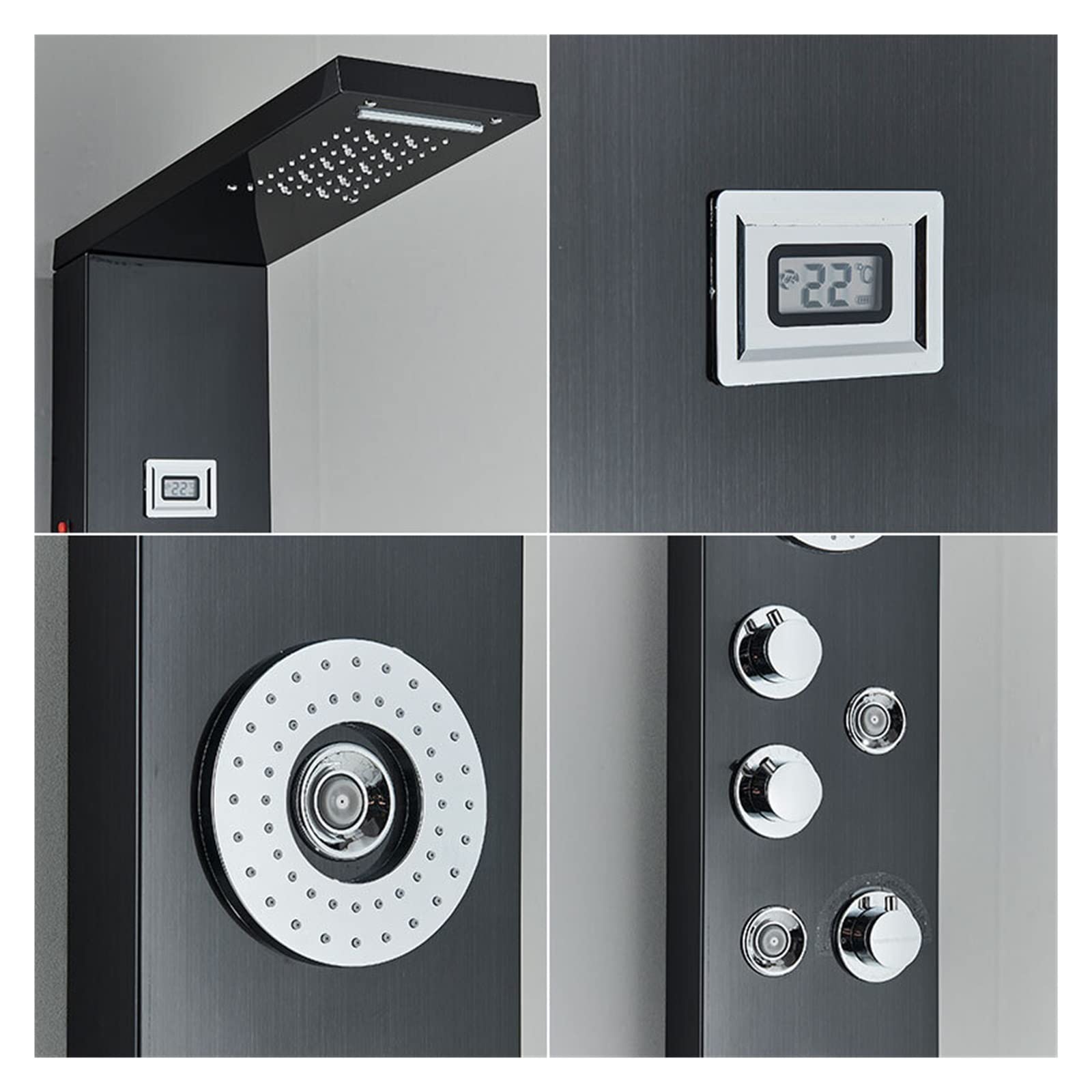 Rubinetto for Colonna Doccia a LED di Lusso Nero Spa Massaggio Pannello Doccia a Getto Rubinetto a Torre Batteria Schermo Temperatura Digitale Rubinetto for Bagno(No LED 8016 Black)