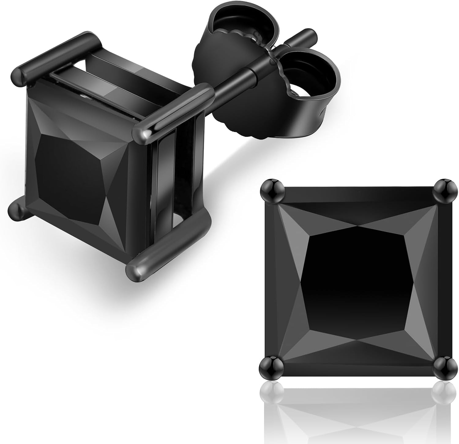 KRKC Black Moissanite Stud Earrings for Men, D Color VVS1 Clarity, Lab Created Diamond Earrings, Vermeil 925 Sterling Silver Hypoallergenic 14K Black Gold Friction Back Earrings Jewelry for Men Women Gift