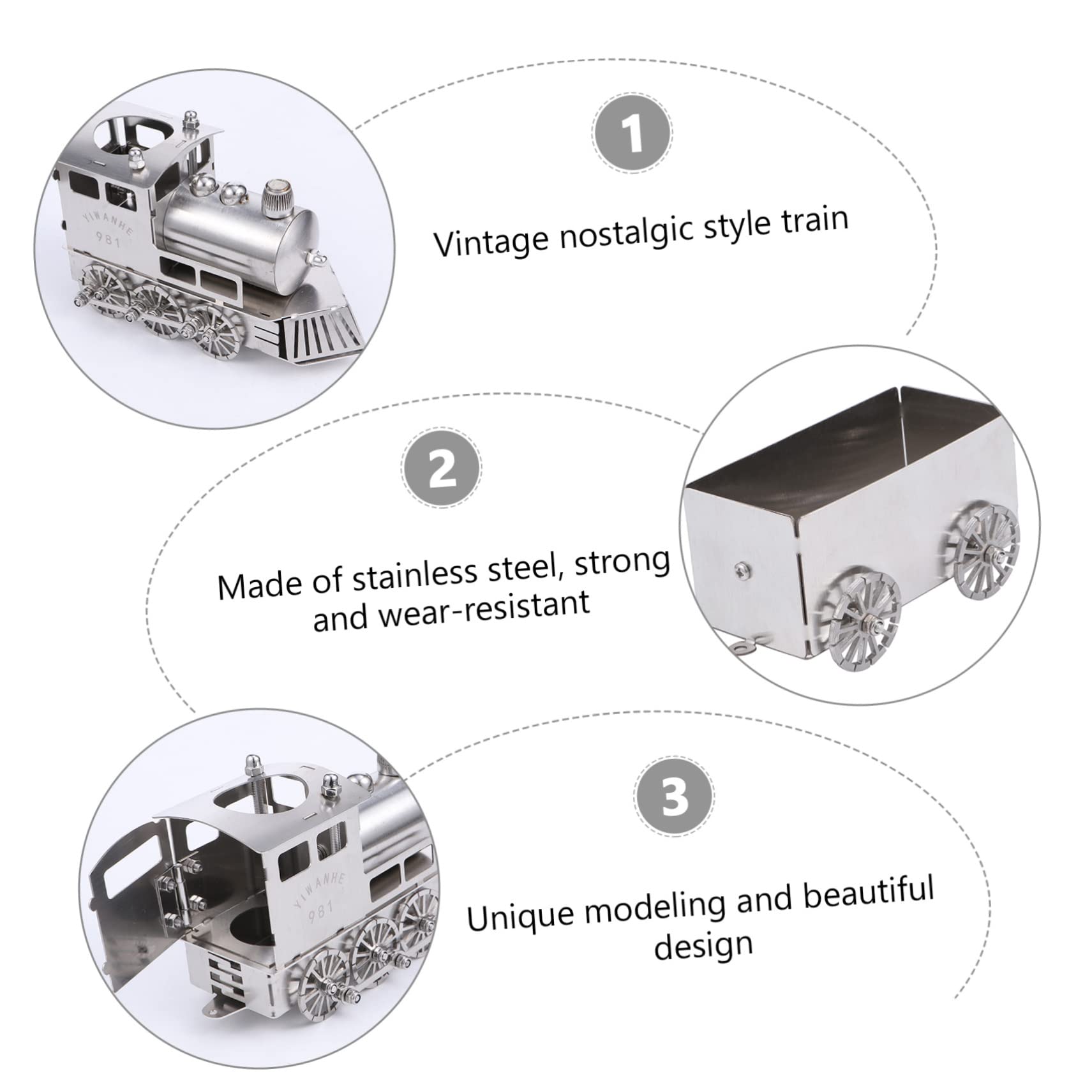 Modelo de Tren de Vapor Clásico de Acero Inoxidable para Decoración de Escritorio, Resistente a Golpes y Desgaste, Estilo Retro y Lujo para Mesa