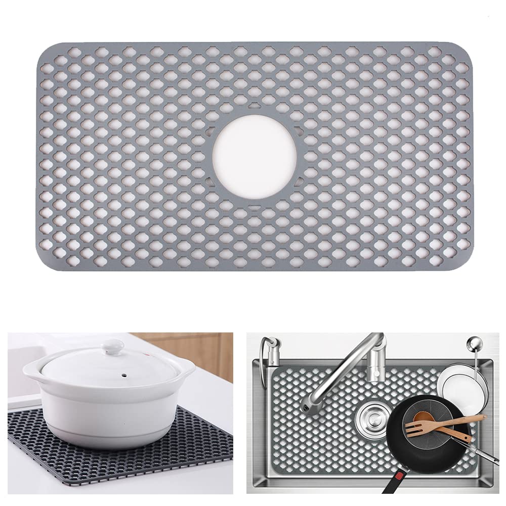 Tapis Évier Silicone AUAUY 34.5x29.5cm - Protection Évier Acier/Céramique - Gris - Lavable Lave-Vaisselle