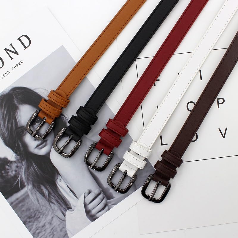 PU Women's Belts Square Pin Buckle Decorative Belts Thin Women's Jeans Belts(D)3