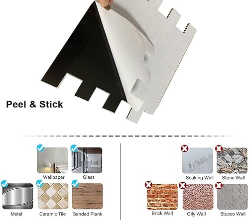 Miniatura 9 de WEIMEISC Azulejo de 10 hojas para salpicaduras, paneles de pared 3D de aluminio autoadhesivos, mosaico de metal para cocina, sala de estar,