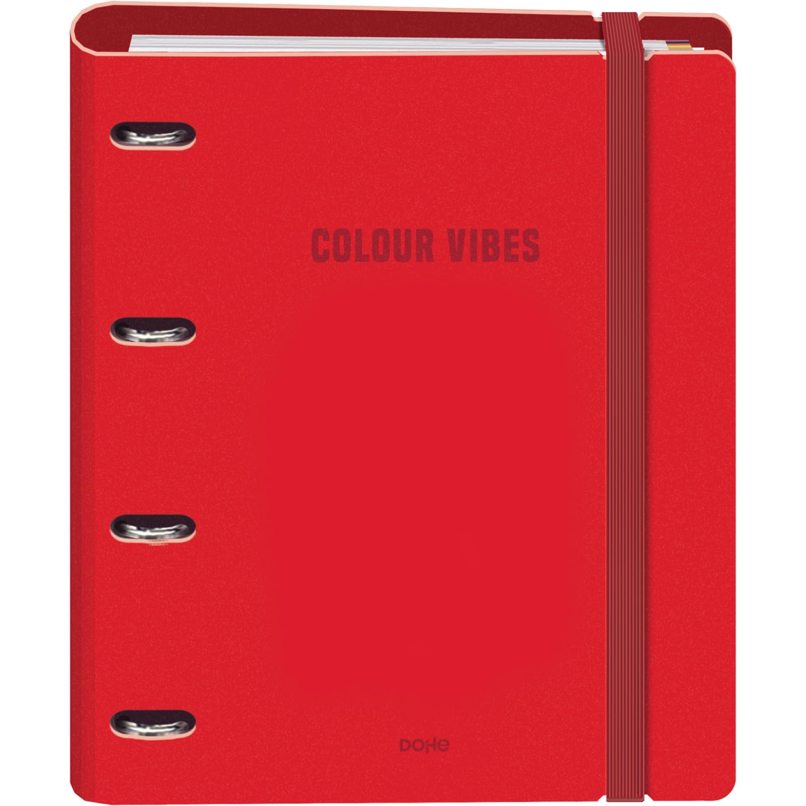 Dohe - Binder with Refill - 4-Ring Polyfoam Folder, A4 (28x32 cm), 100 Squared Sheets, Soft and Durable, Coloured Dividers, Extra Storage Pocket and Elastic Band - Colour Vibes Red