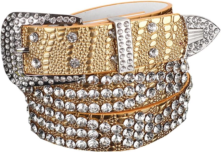 Azedssw Luxury Rhinestones Belts Female Wide Rivet Decoration Streetwear Alloy Buckle All-Match Shiny 110Cm Waistband