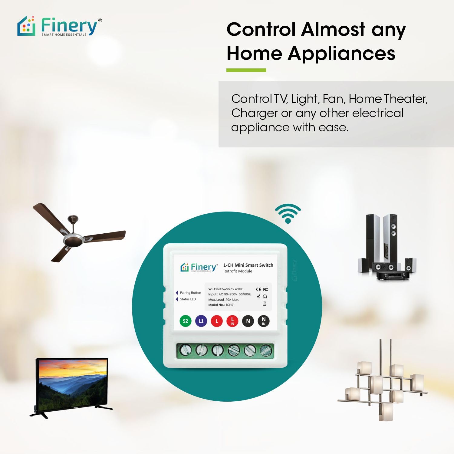 Finery 220 Volts (AC) Wifi 1 Way Smart Rocker Switch With Energy Monitoring Retrofit Supports Manual Button Compatible With Alexa & Google Home, Multicolor 2