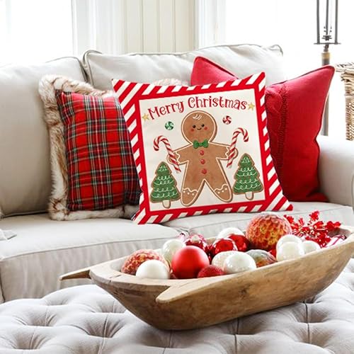 Miniatura 2 de Juego de 4 fundas de almohada de Navidad de 16 x 16 pulgadas, juego de 4 fundas de almohada de hombre de jengibre, chocolate caliente, decoración de