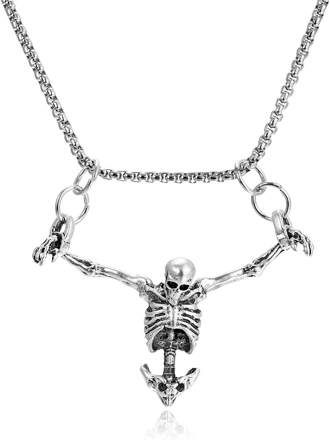 Punk Skeleton Skull Necklace Silver Gothic Captivity Skulls Pendent Necklace Biker Rock Jewelry Gift for Men Women