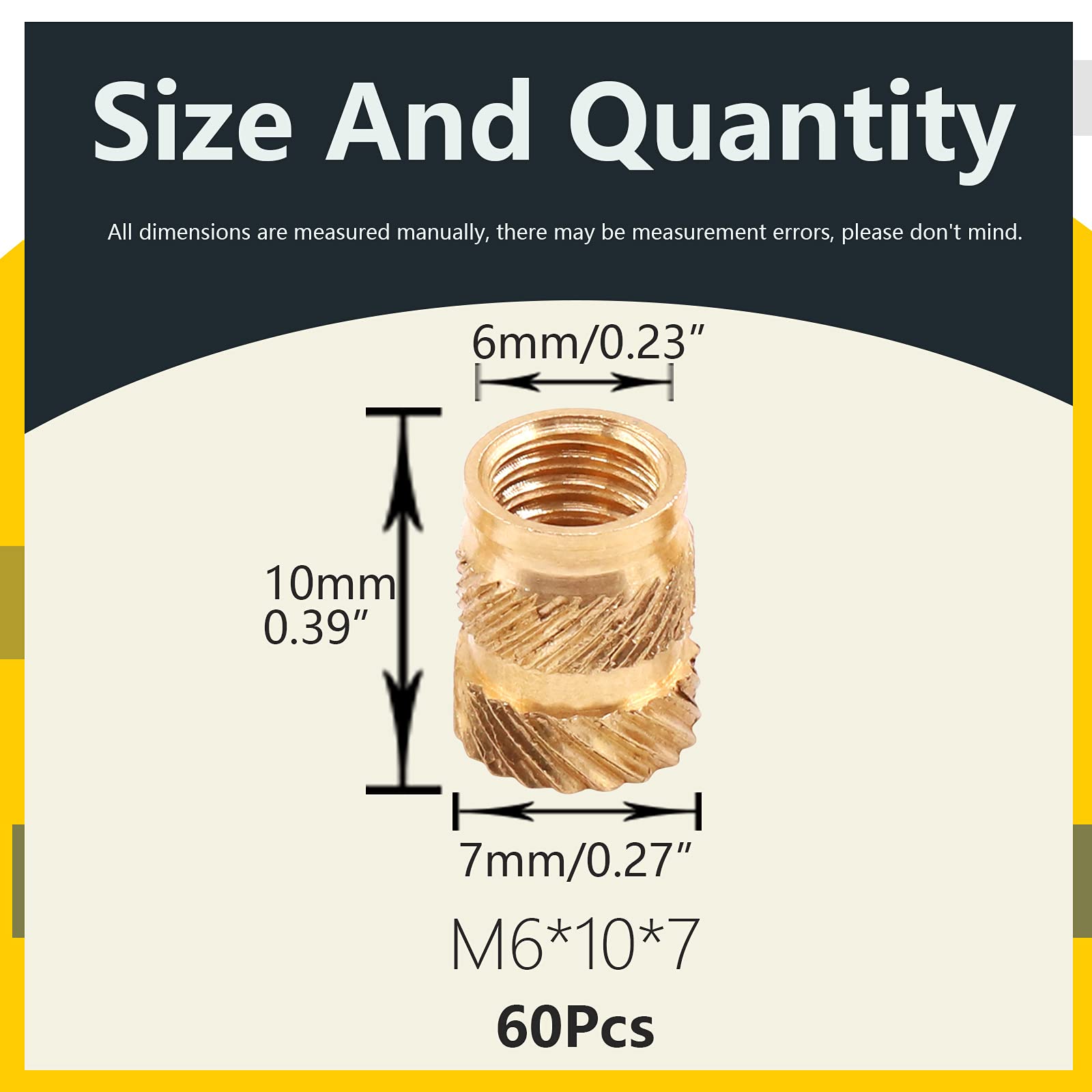 Mardatt 60Pcs M6x10x7 Brass Threaded Inserts for Plastic Brass Inserts 3D Printing Knurled Nut Brass Embedment Nut Heat Set Insert for 3D Printing Plastic - Image 2