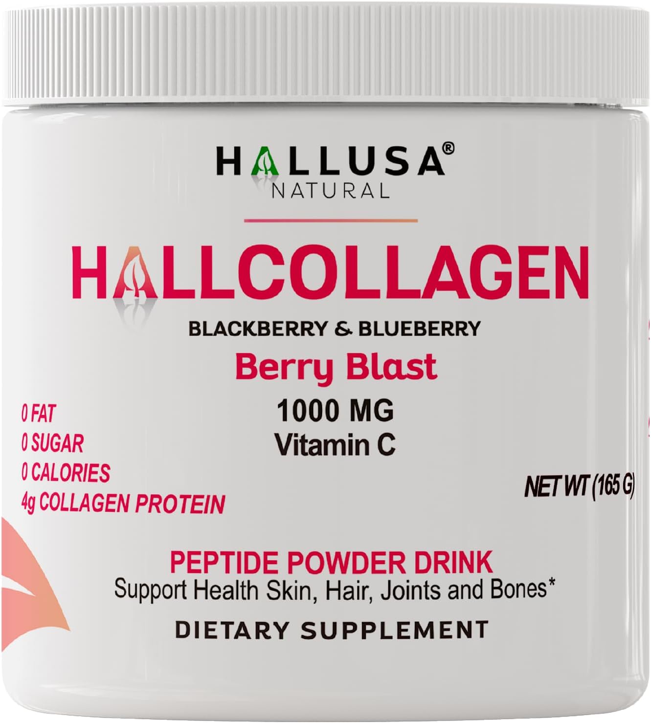 HallCollagen – Collagen Peptides Powder + Vitamin C, Supports Health Skin, Hair, Nail, Joints & Bones*, Berry Blast Flavor, 4g Collagen Protein per Serving, 5.82 oz (30 Servings), Dietary Supplement