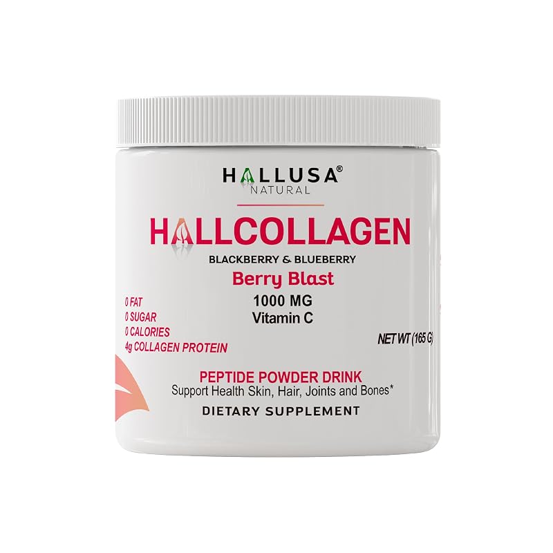 Hallusa Natural Suplemento de colágeno hidrolisado tipo I e III com vitamina C, 4.000 mg + 1.000 mg, 165 g
