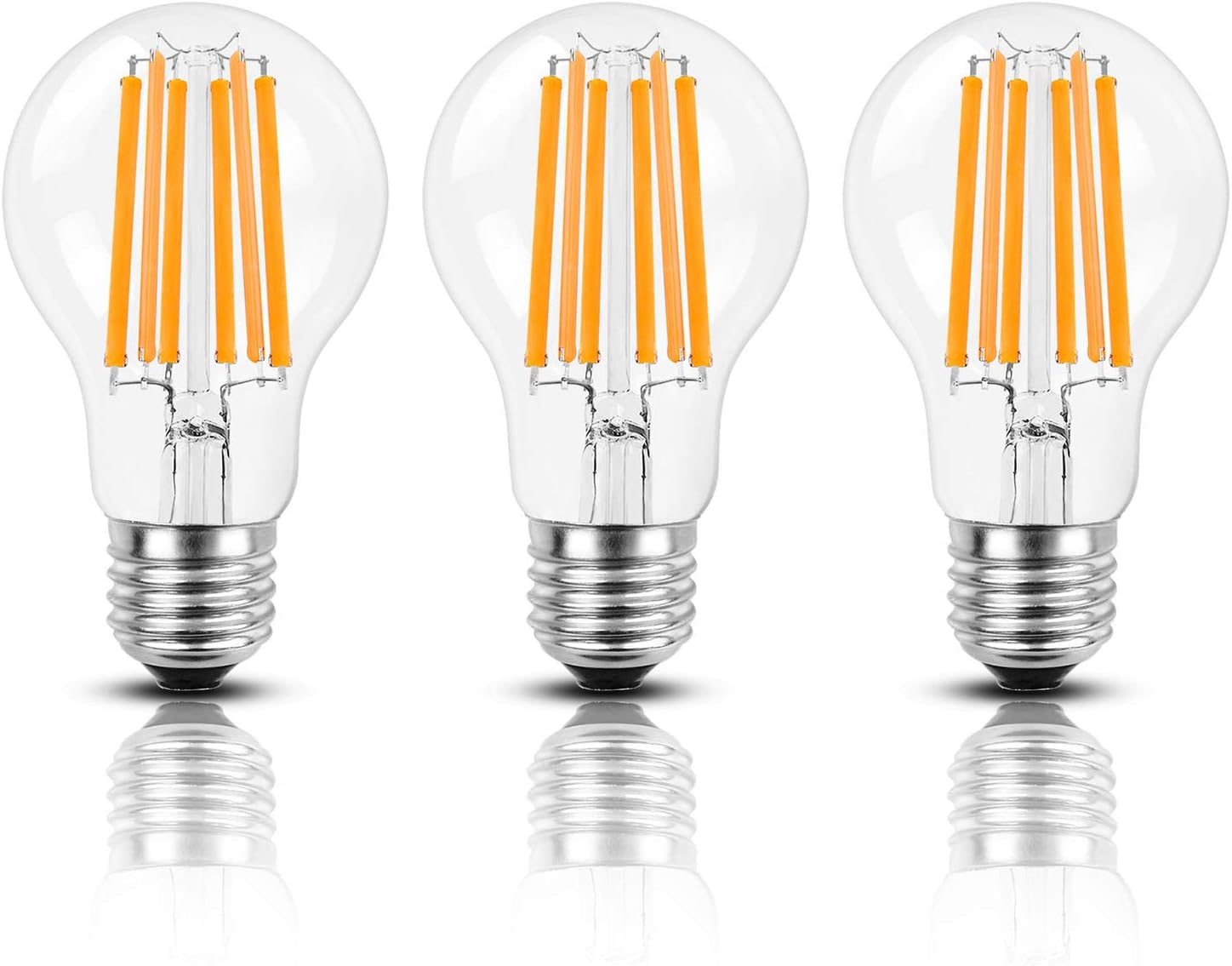 Hizashi Vintage LED Edison Bulb, 11W GLS A60 LED Light Bulbs, 100W Incandescent Equivalent, 1521LM, 3000K Warm White LED Filament Bulb E27 Edison Screw, Non Dimmable - 3 Pack [Energy Class A+]