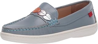 Mocassim infantil unissex de couro feito no Brasil com detalhe de coração Penny Driver, Nappa azul em pó, 5 Little Kid