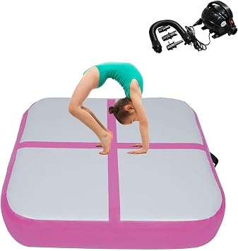 Air Track Gymnastics Air Mat, Tumbling Mat, Square/Round/3.3 ft 1 m Length/3.3 ft 1 m Width/3.9 ft 10 cm Thick, Gymnastics Falling Mat, Air Roll, Electric Air Pump, Water Yoga Mat, Exercise Mat