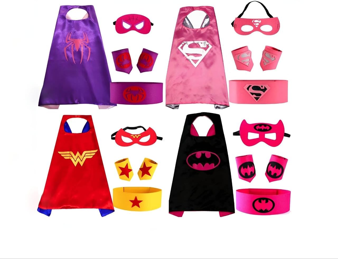 Yalla Baby Kids Girls Superhero Costume Dress Up Set Cape, Mask and Wrist Band for Girls Costumes Birthday Party Gifts - for Height 60-140cm