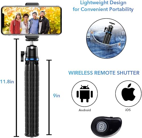 Miniatura 4 de MIAO LAB - Trípode flexible para teléfono, con obturador remoto inalámbrico y clip universal, compatible con iPhone, teléfono Android, cámara