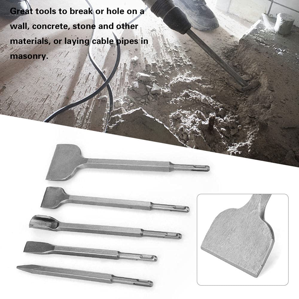 Set di 5 punte di scalpello di tipo diverso per martello perforatore elettrico, come mostrato