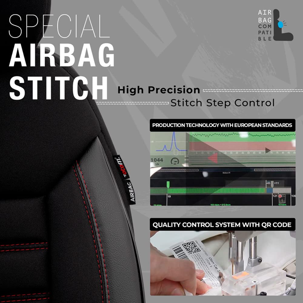 Limited Design Ortopedik Ekstra Destekli Oto Koltuk Kılıfı Tam Set (Siyah-Kırmızı)