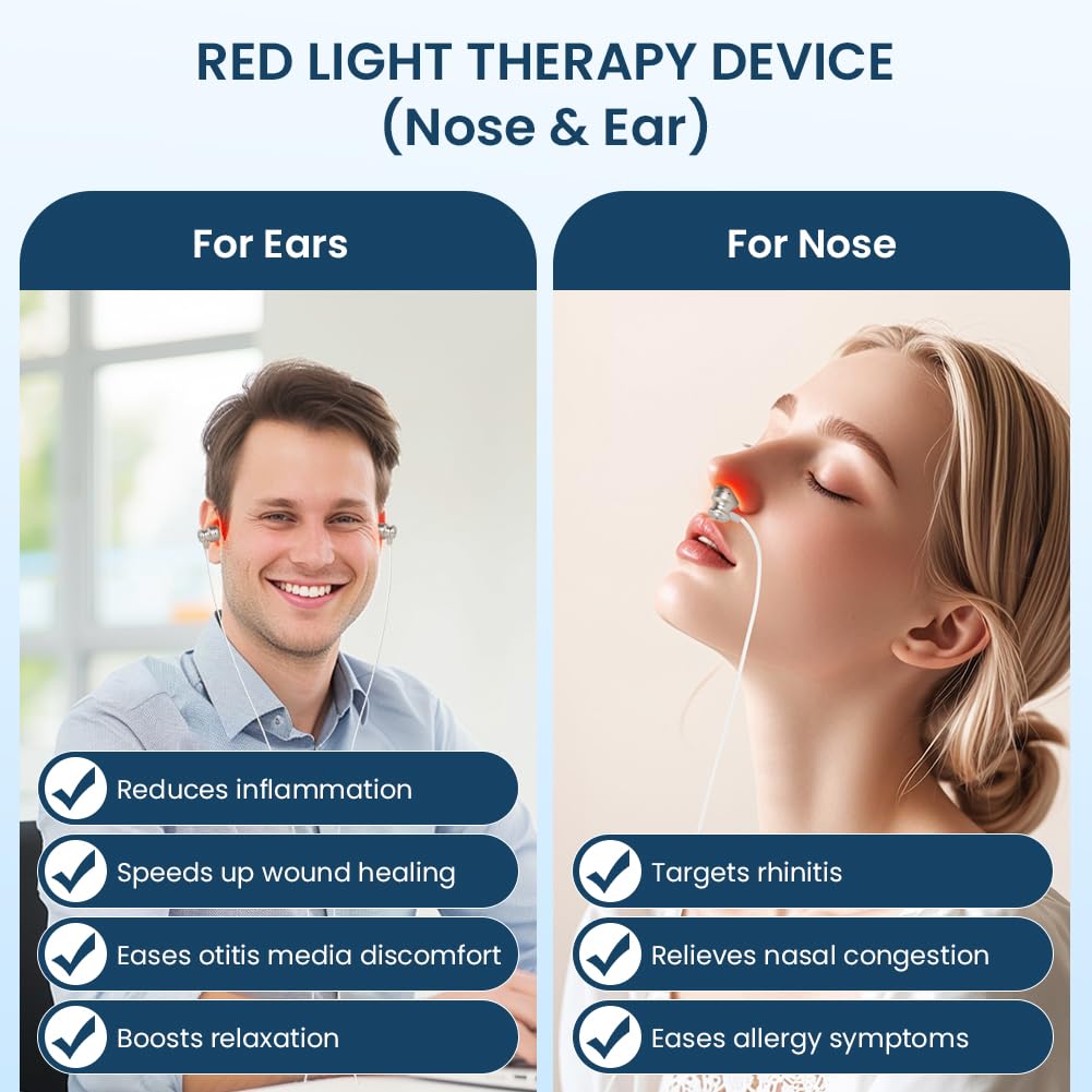 Aolso Tinnitus Infrarot OhrstöPsel, 2-in-1 Rotlichttherapiegerät für Nase Ohren, Rotlicht Tinniplug Kopfhörer Gegen Tinnitus, Rotlichtgerät für Tinnitus, Schnelle Hilfe bei Ohrgeräuschen