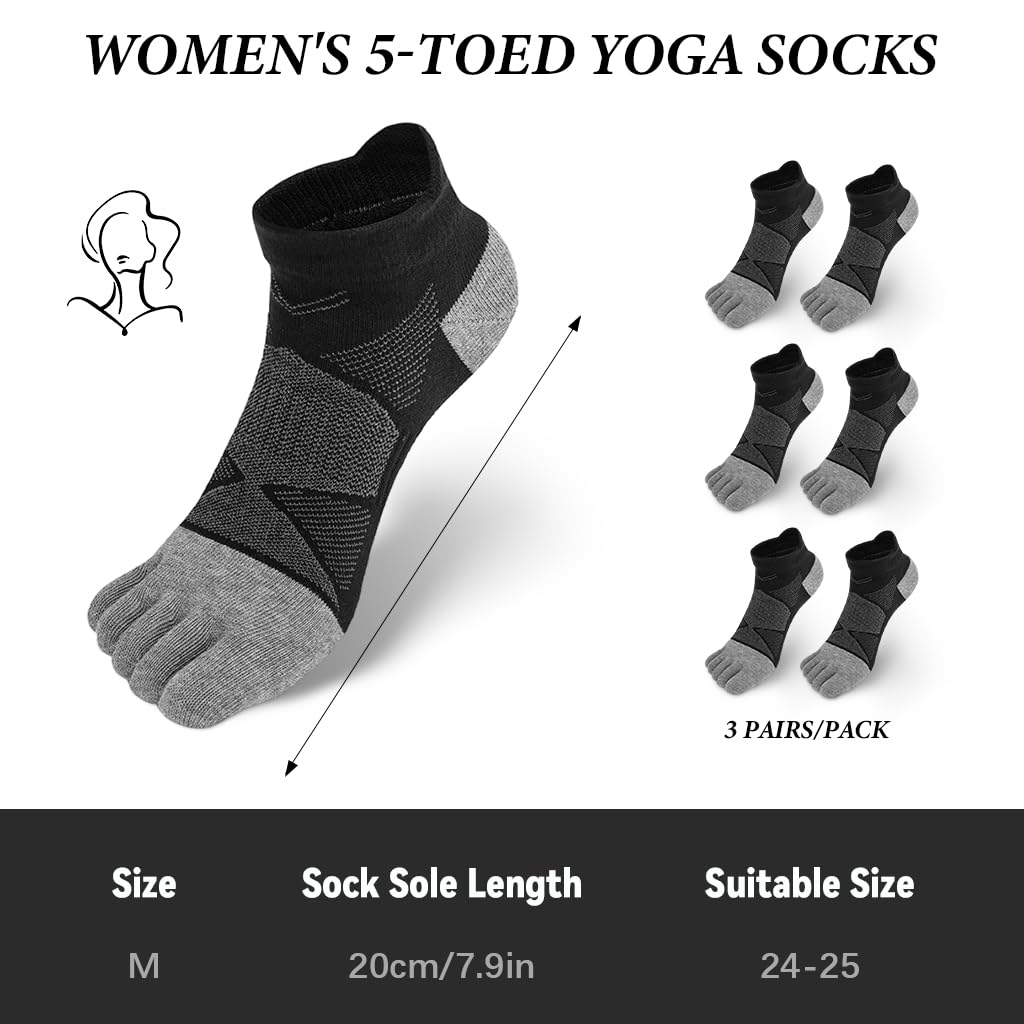 Proberos 5-Toe Yoga Socks, Cotton, Non-Slip Towel Sole, Athletic Toe Socks