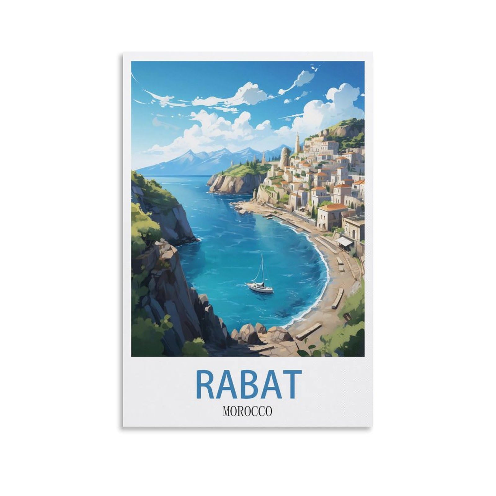 CNAHEIZ Rabat Morocco Vintage Travel Poster Coast 08x12inch(20x30cm) Canvas Wall Art Print Painting for Wall Decor Living Room Bedroom