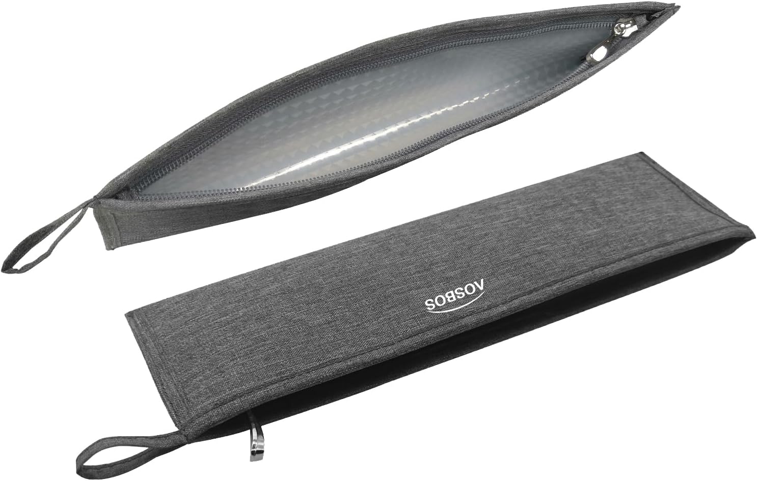 Aosbos Portable Cutlery Set POUCH, Travel Utensil Sets CARRYING CASE, Reusable Silverware Set BAG, Stainless Steel Straws POUCH, Chopsticks Knife Fork and Spoon Holder for Lunch Bags Bento Box, Grey
