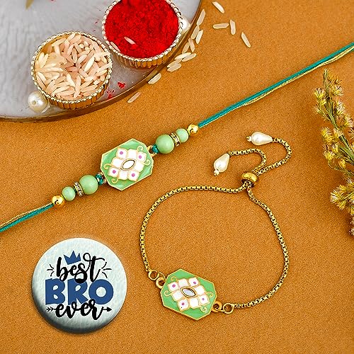 Ascension Couple Bracelet Rakhi Set For Bhaiya Bhabhi Raksha Bandhan Traditional Rakhi Bracelet Set For Brother Sister In Law Rakhi With Roli Tilak Pack & Best Brother Fridge Magnet For Rs. 149 @ 75% off