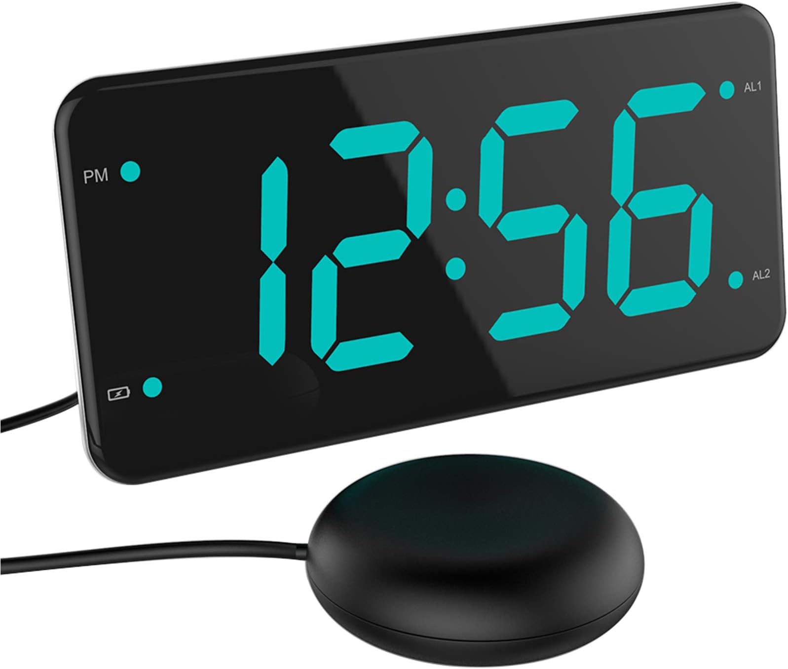 Easy Setting Dual Alarm Digital Clock with Bed Shaker, Extra Loud Alarm, 7โ Large Display, Dual USB Charger, Full Range Dimmer, Snooze, Battery Backup, USB Night Light โ Eye Protection Green