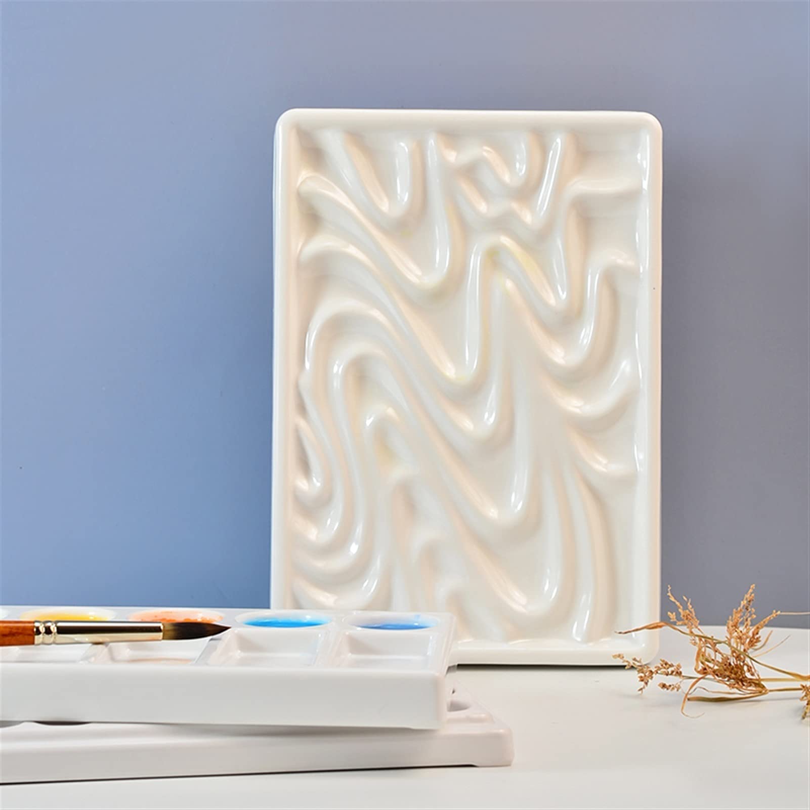 Ceramiczna paleta farb artystycznych, taca porcelanowa do akwareli, paleta do mieszania kwiatów 1 szt. prostokątna wielokratkowa biała, artykuły artystyczne odpowiednie do nauczania