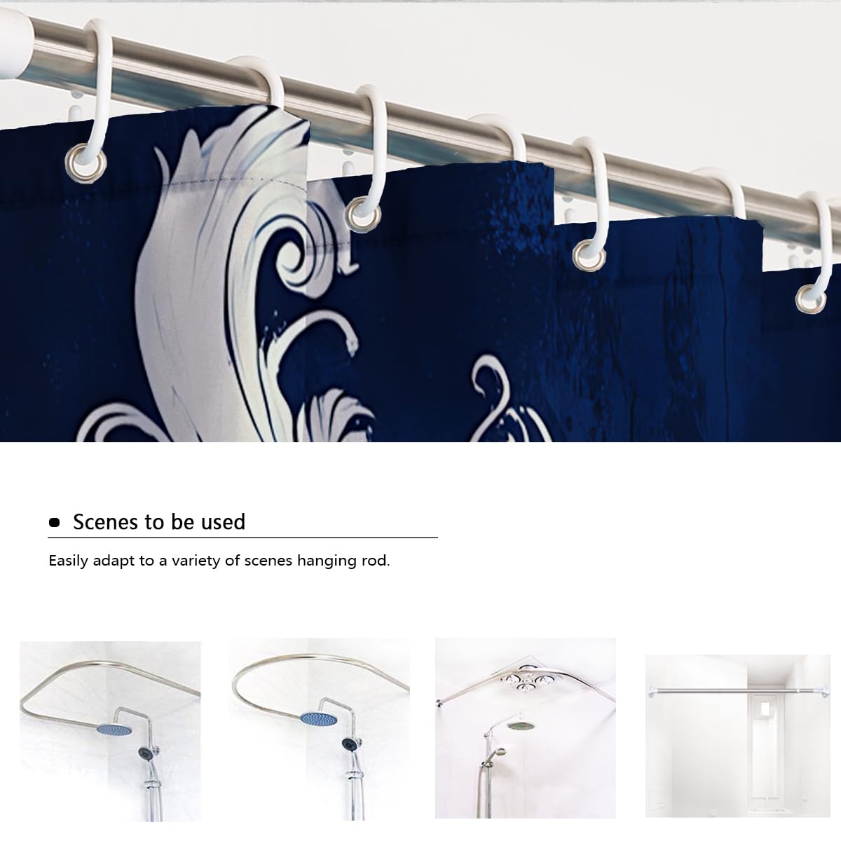 Emblème de l’Oiseau phénix Rideau de Douche Bleu foncé Totem Tribal Blanc décor de Salle de Bain Mythologie Abstraite Créature Rideaux de Baignoire imperméables W120xL200 cm