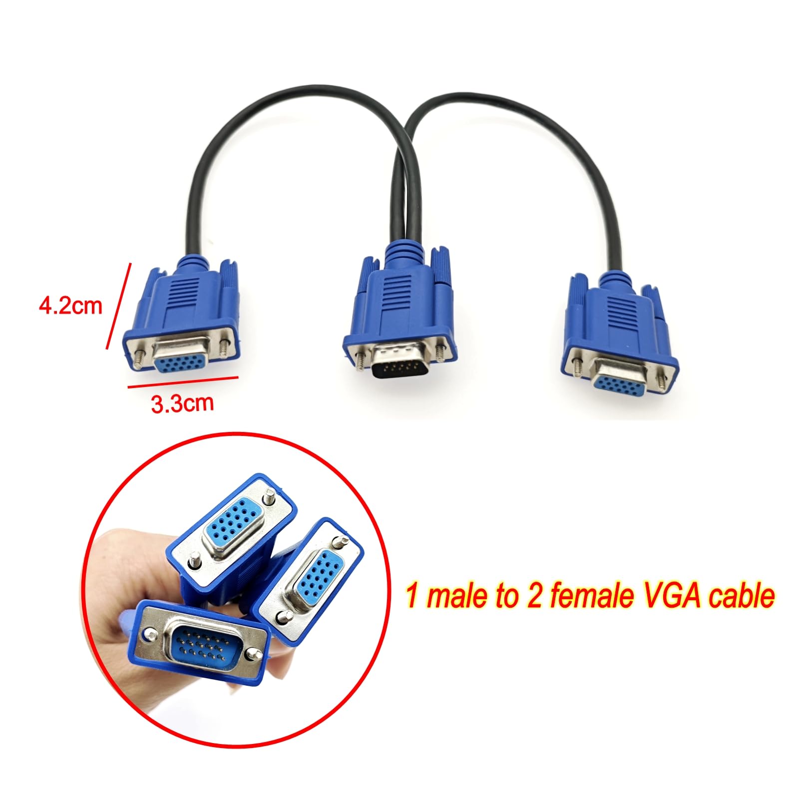 JZK 30 cm VGA Y splitter cavo, VGA Y da 1 maschio a 2 femmine cavo per laptop, PC, proiettore, monitor, laptop, TV box, HDTV