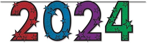 Miniatura 1 de Beistle Cartel de Nochevieja con purpurina de 15 x 5 pies para decoraciones de fiesta de graduación 2024, fabricado en Estados Unidos desde 1900,