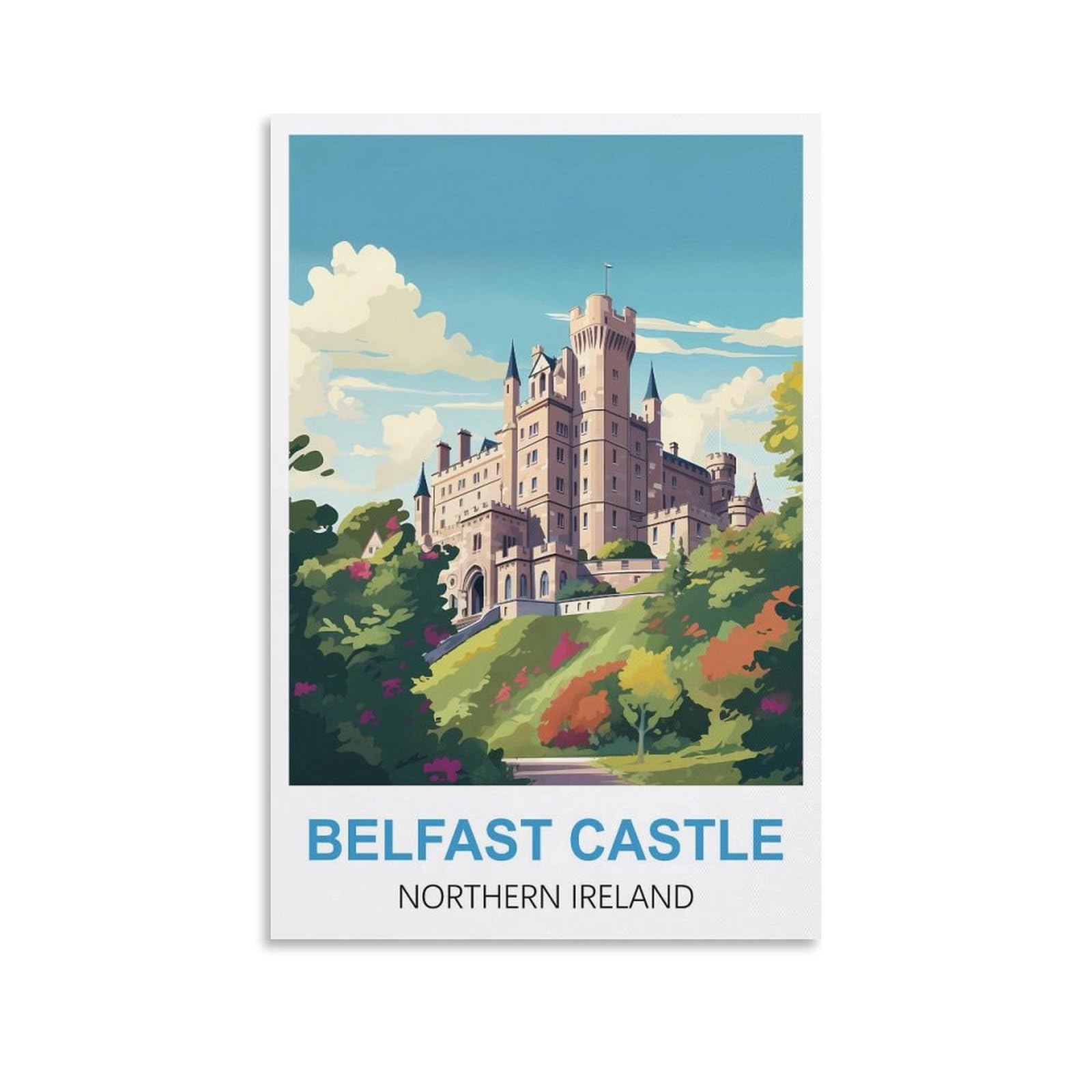 Wgmdoee Unframe-Style Belfast Castle Northern Ireland Vintage Travel Posters 12X18inch(30X45cm) Canvas Poster Living Room Wall Art Home Decor