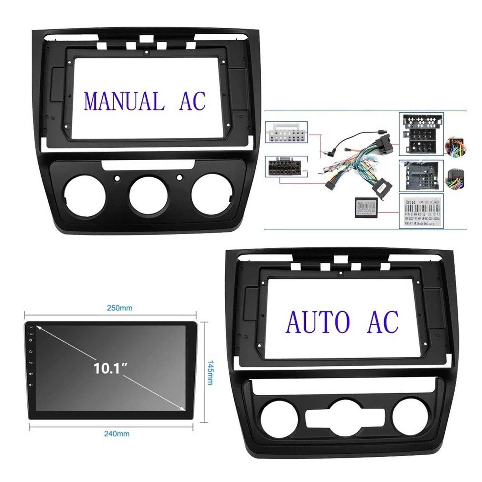Fascia Marco Marco Fascias Radio Coche Arnés Panel 10 Pulgadas Adaptador Cable Alimentación Kit Decodificador Canbus para Skoda para Yeti 09-17 Juego Panel Radio
