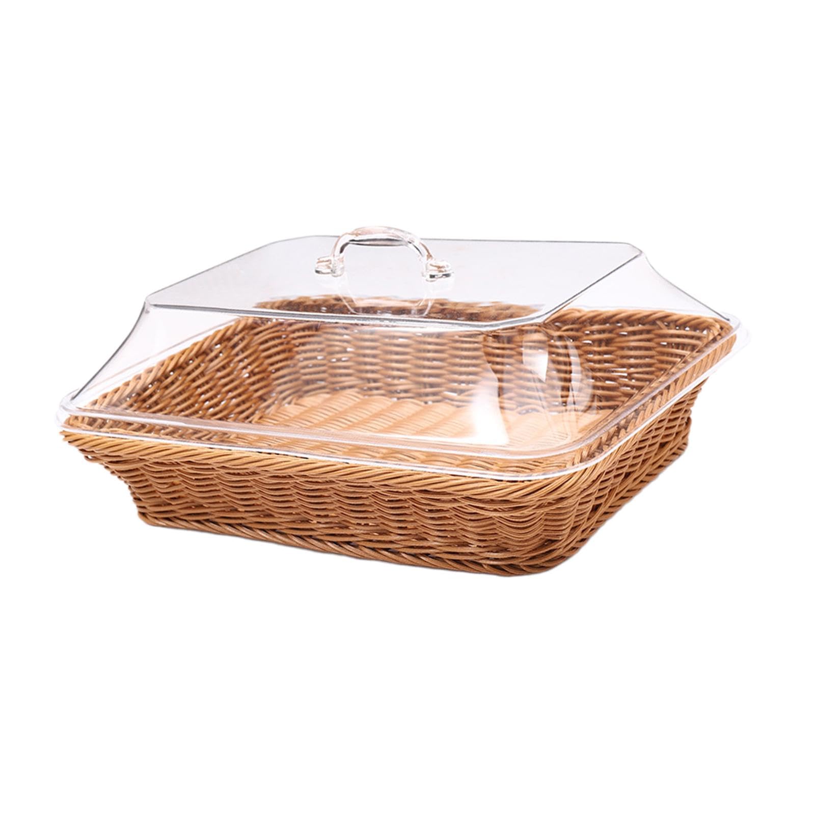 Folpus Woven Bread Basket with Lid Serving Tray Food Storage Dustproof Food Serving Basket Handwoven Fruit Basket for Cafe Picnic Home, small