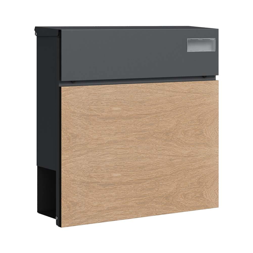 Schartec Anthraci/Light Wood Letter Box Spb-6 Wood Design Light And Te With Newspaper Compartment Modern & Large Wall Letter Box Postbox