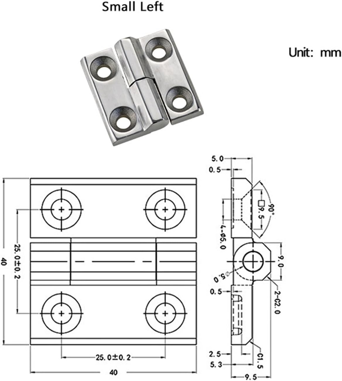 Removable Hinge Heavy-Duty 304 Stainless Steel Industrial Thickening Hardware Accessories 1Pcs(Small-Left)