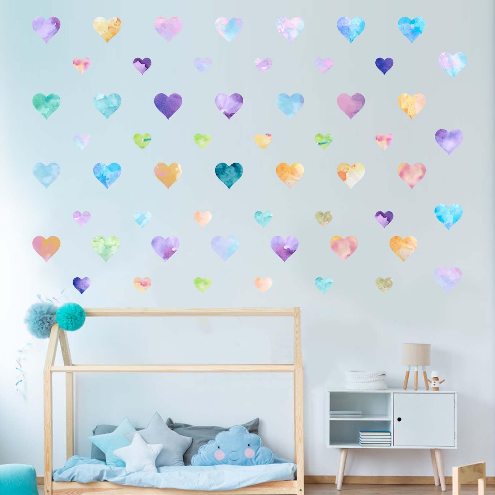 Amimagen Colorful Watercolor Gradual Love Heart Wall Stickers, Girls Bedroom Rainbow Wall Decals - Image 3