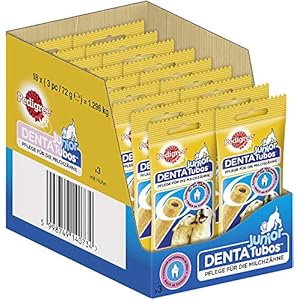 Pedigree Junior Hundesnack Dentatubos für die Milchzähne, reich an Kalzium, 54 Stück (18 x 3 Stück)