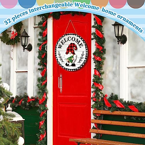 Qunclay 33 Pcs Vivid Interchangeable Wooden Gnome Door Hanger Holiday Seasonal Gnome Decorations with Magnet Pieces and Detachable Hats Changeable Welcome Sign for Home (White) by Qunclay - Image 7