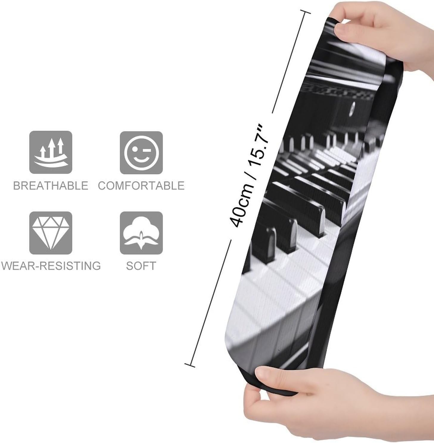 Black White Piano Keyboard Crew Socks Soft Thermal Socks | Socks for Men Women-Casual Wicking,High Stocking for Sports Running-Long Thin Tube Sports Breathable