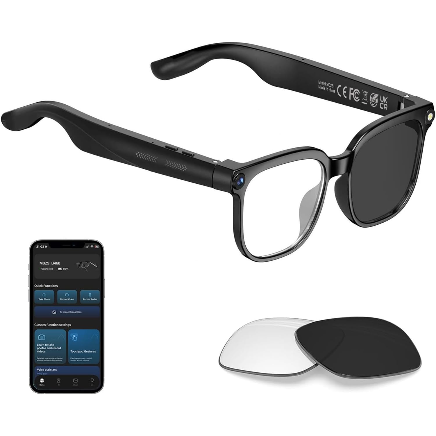 AI Smart Glasses with Camera 8MP HD Camera Glasses with Video Recording Dual Mic Real-time Translation AI Voice