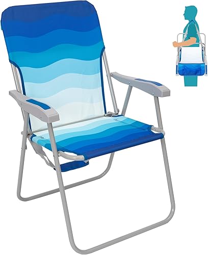 Miniatura 11 de #WEJOY Silla de playa plegable para adultos, silla de playa ligera con correas para el hombro, sillas de camping de respaldo alto con reposabrazos