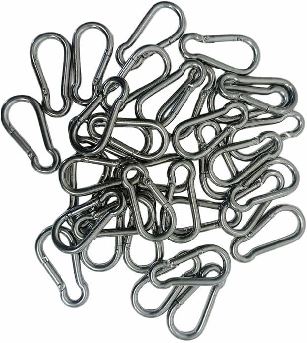 40 Pcs T316 Stainless Steel 3/16" x 50mm Carabiner Spring Snap Hook 120 Lbs WLL