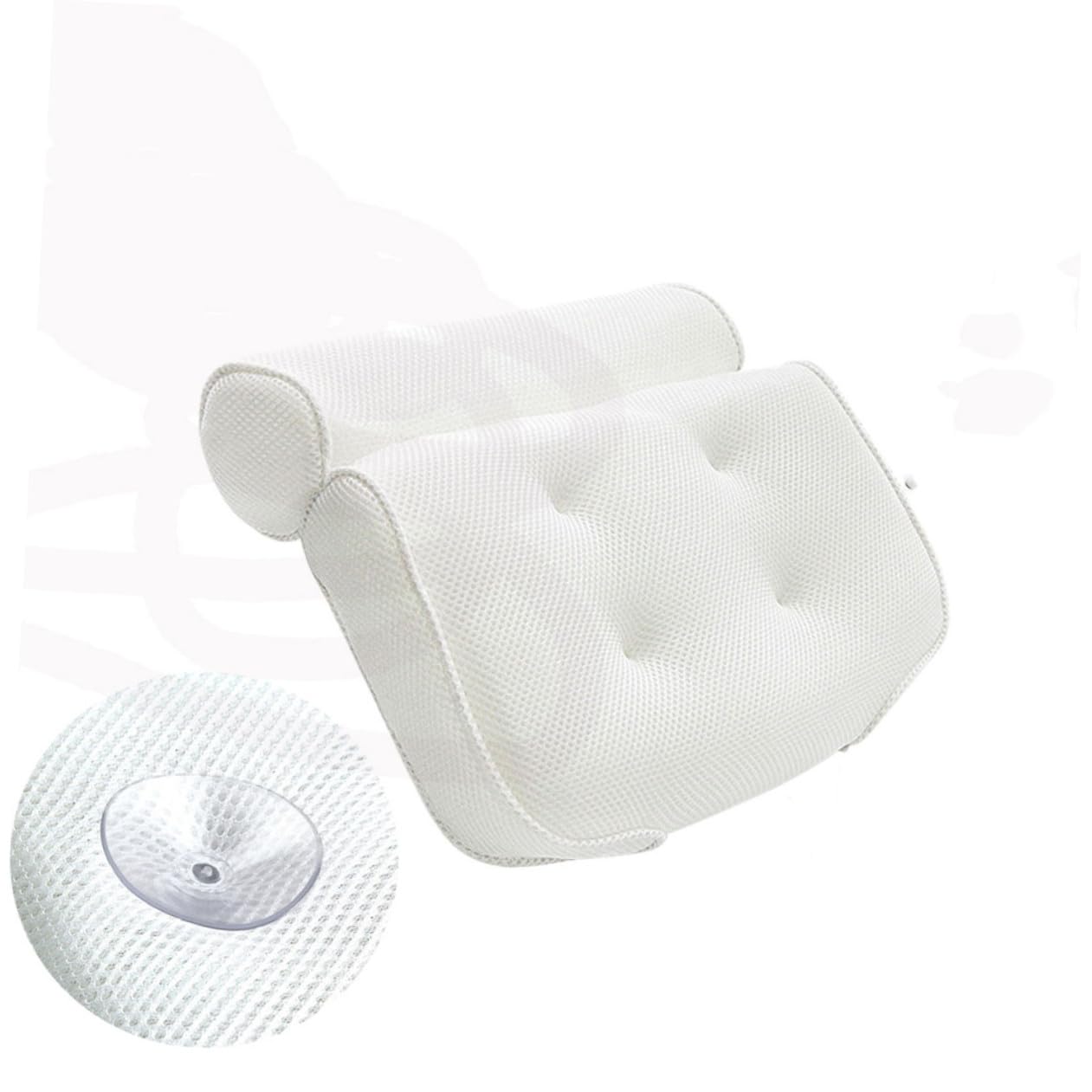 Cuscino da Bagno per Vasca Bianco in Rete 3d con 6 Ventose | Supporto per Collo e Schiena, Asciugatura Rapida e Anti-muffa, per Home Hot Tub